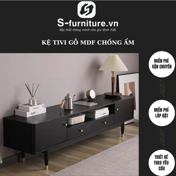 Kệ Tivi kích thước đa dạng màu sắc trắng sang trọng, Kệ tivi phòng khách hiện đại, tiện lợi KHÔNG CẦN LẮP ĐẶT S-FURNITU