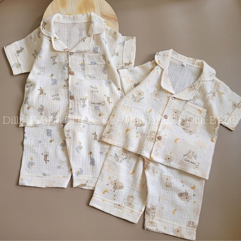 Bộ Pijama tay ngắn quần dài cho bé trai bé gái chất liệu Xô Muslin cao cấp - Dilibé