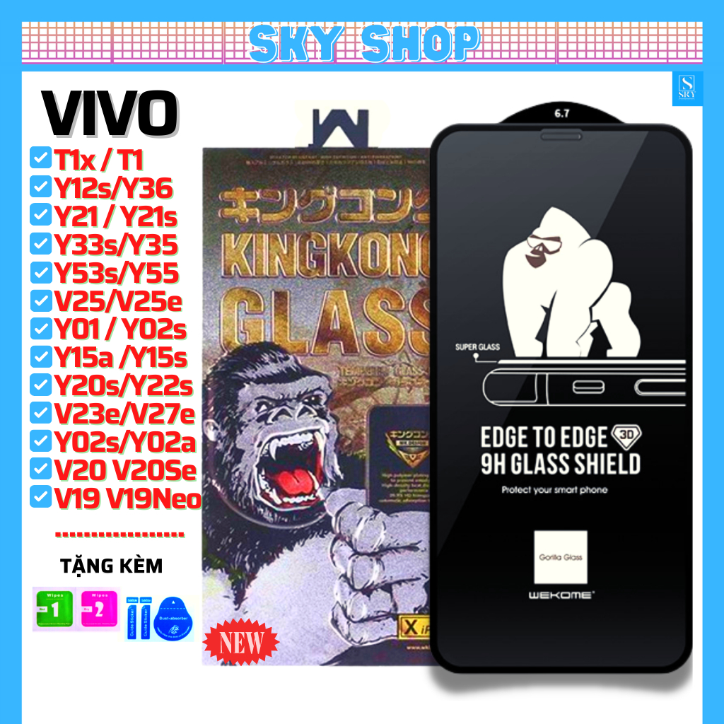 Kính cường lực KingKong Vivo V27e V25e V25 Y36 Y35 Y55 Y01 Y02a Y02s Y02 Y12s Y16 Y21 Y21s Y22s Y15a Y15s Y20s V23e T1x