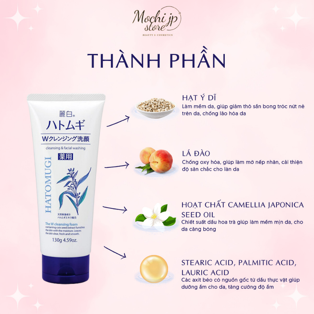 Sữa rửa mặt Ý Dĩ Hatomugi dưỡng ẩm, trắng da Moisturizing & Facial Washing 130g
