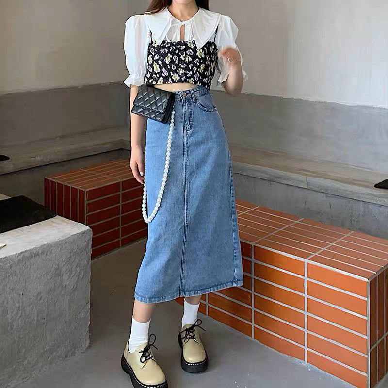 Chân váy jean cotton không dãn 55-85kg