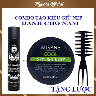 Combo sáp vuốt tóc nam AURANE 80GR Gôm Xịt Tóc Giữ Nếp Hương Nước Hoa ( tặng lược tạo kiểu)
