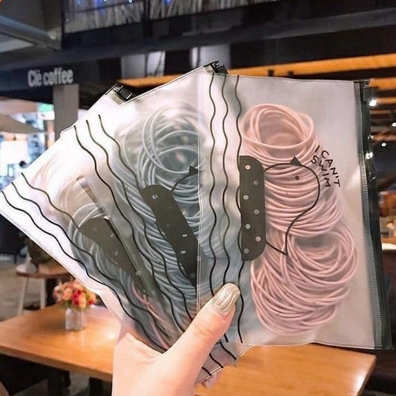 SET 100 DÂY THUN CỘT TÓC TRƠN CÓ TÚI ZIP MIX NHIỀU MÀU SIÊU XINH P002 - THUN BUỘC TÓC TÚI ZIP