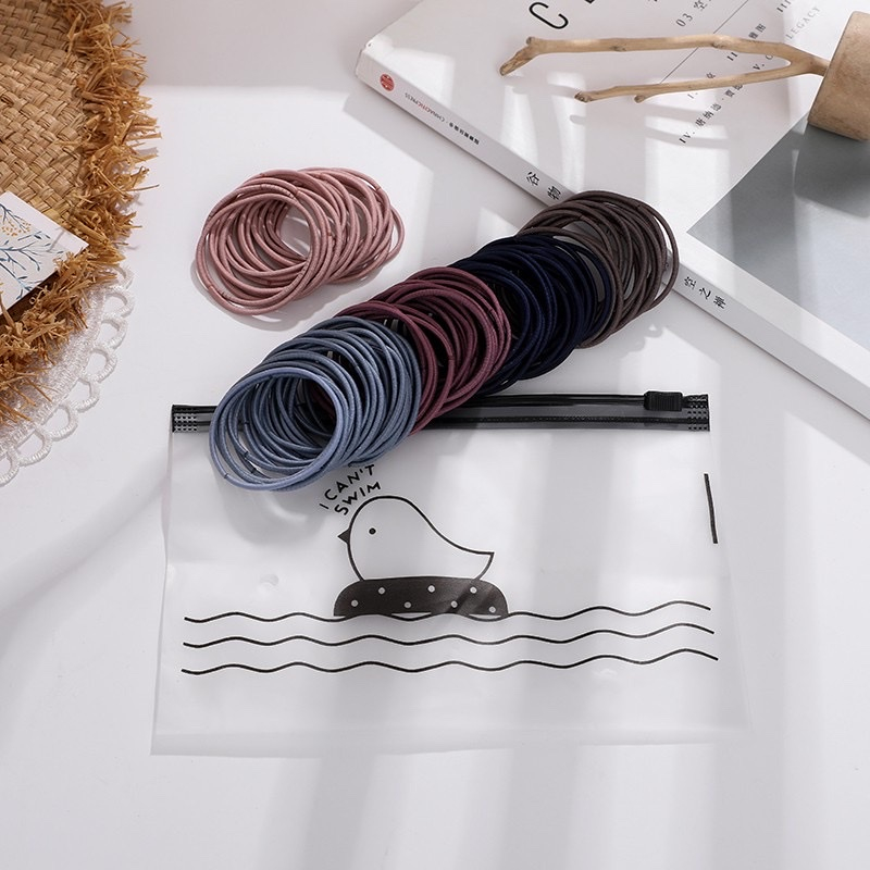 SET 100 DÂY THUN CỘT TÓC TRƠN CÓ TÚI ZIP MIX NHIỀU MÀU SIÊU XINH P002 - THUN BUỘC TÓC TÚI ZIP