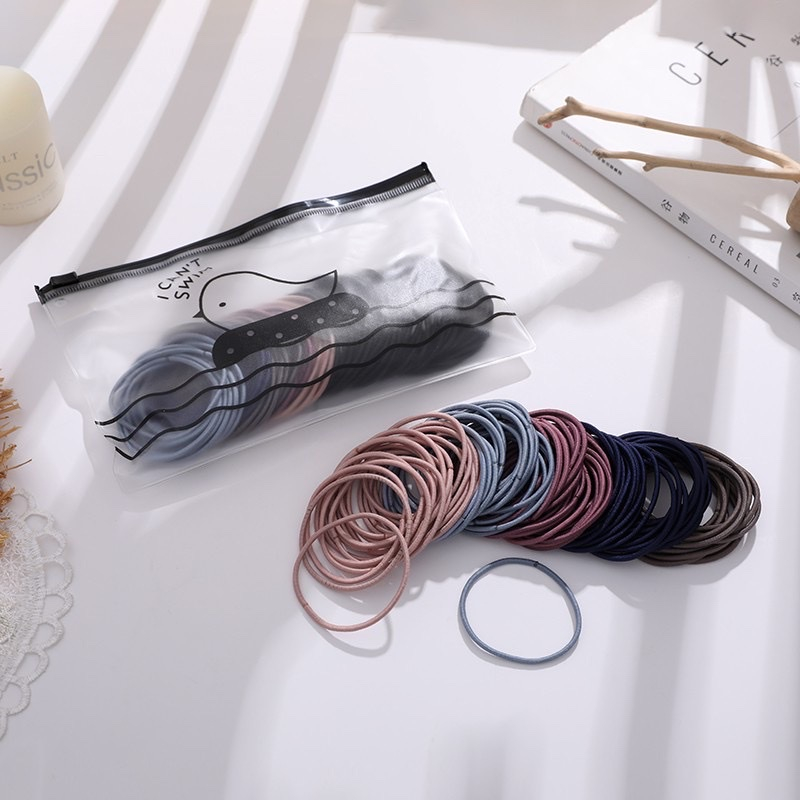 SET 100 DÂY THUN CỘT TÓC TRƠN CÓ TÚI ZIP MIX NHIỀU MÀU SIÊU XINH P002 - THUN BUỘC TÓC TÚI ZIP