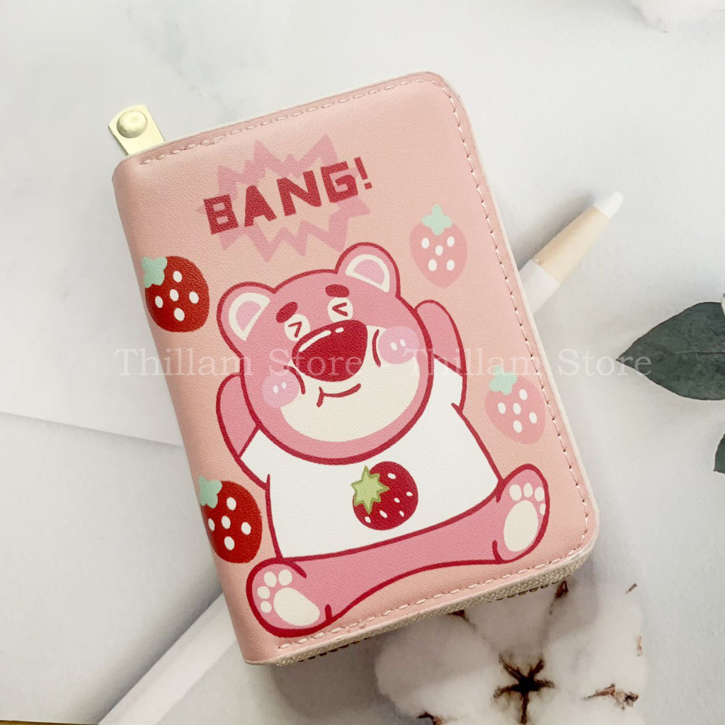 Ví Gấu Dâu Lotso khoá kéo nhiều ngăn tiện lợi cute