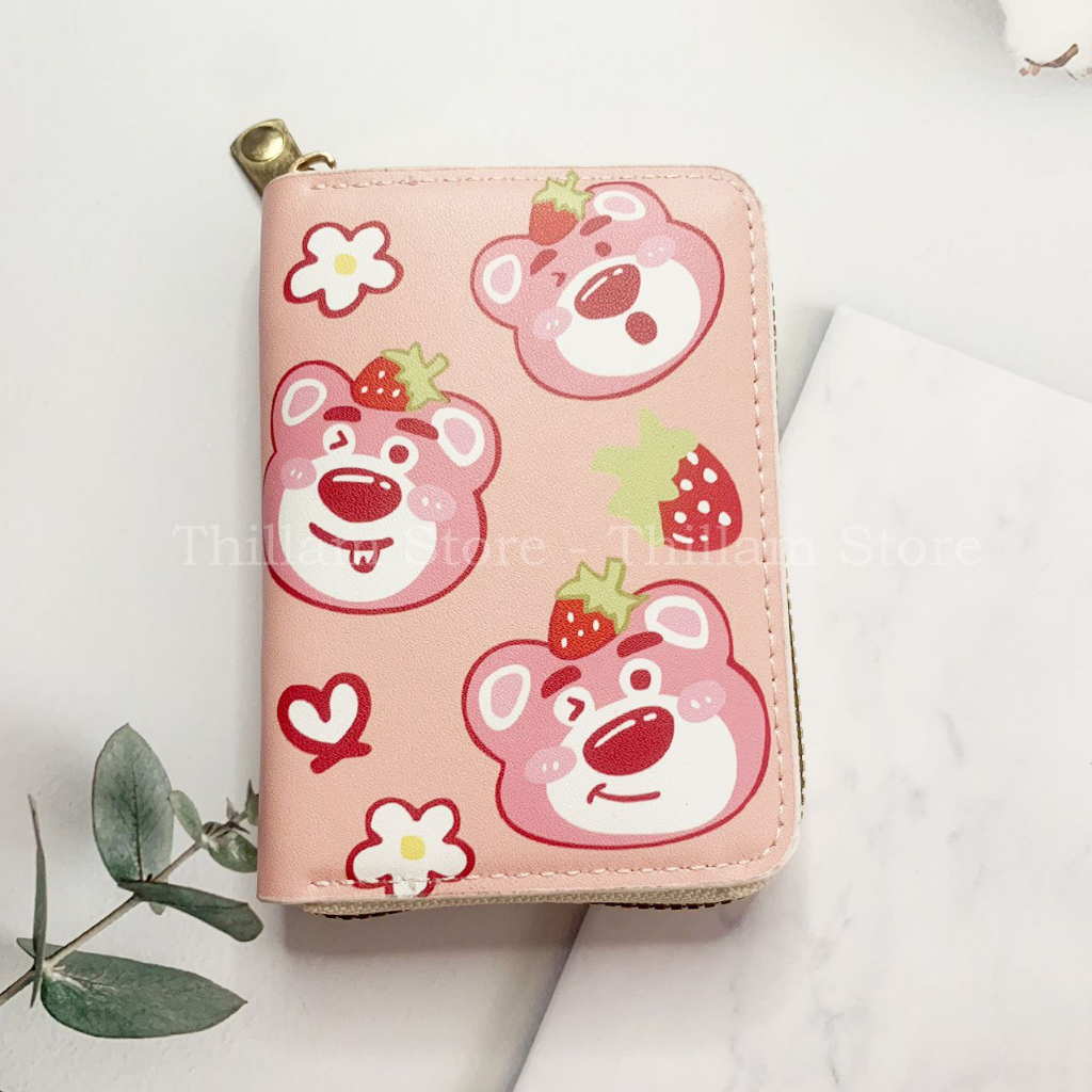 Ví Gấu Dâu Lotso khoá kéo nhiều ngăn tiện lợi cute