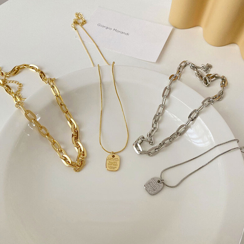 Dây chuyền unisex nam nữ, Vòng cổ chất thép không gỉ phối dây mảnh mặt chữ nhật cá tính thời trang - Mã DC016