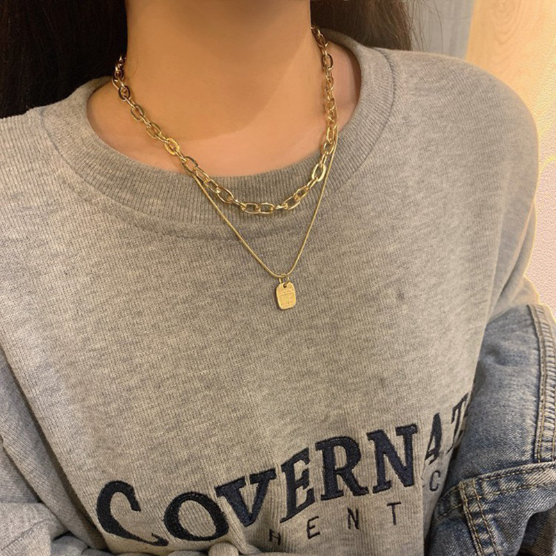 Dây chuyền unisex nam nữ, Vòng cổ chất thép không gỉ phối dây mảnh mặt chữ nhật cá tính thời trang - Mã DC016