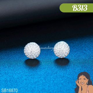 B313 Bông tai nụ trái châu đính đá Bạc thật Thiên Cát s950