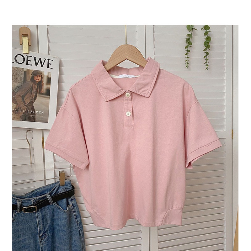 Áo thun nữ cổ polo dáng suông lửng chất mỏng thoáng mát