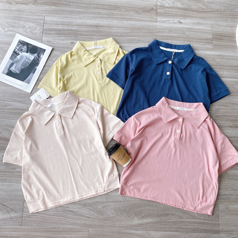 Áo thun nữ cổ polo dáng suông lửng chất mỏng thoáng mát