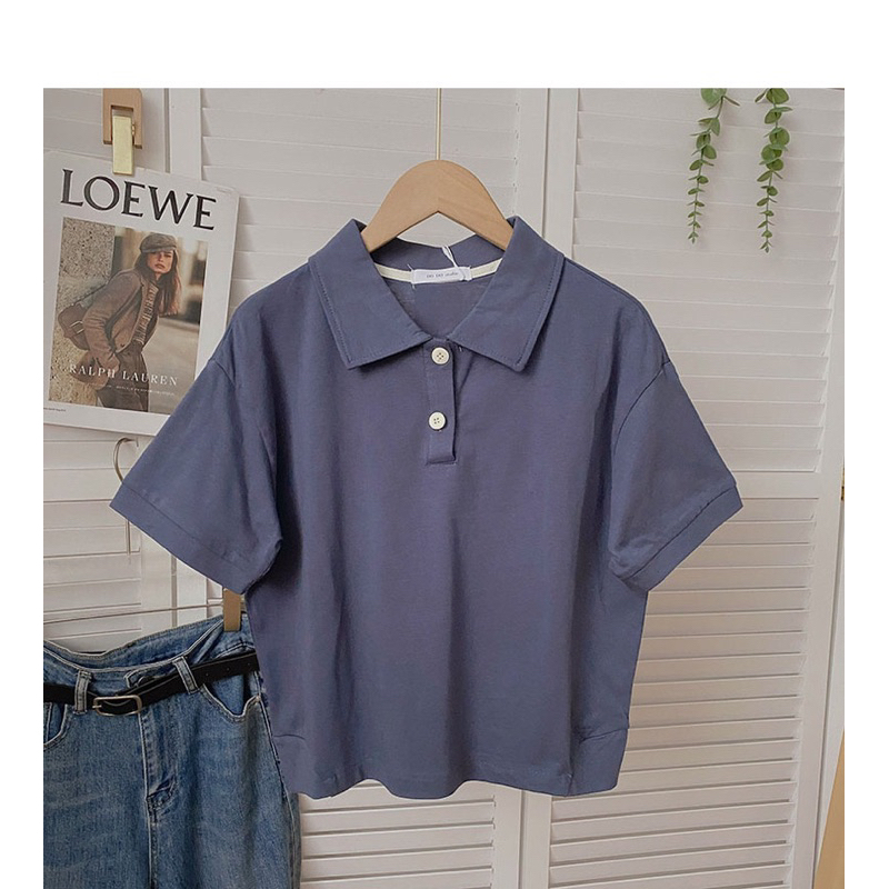 Áo thun nữ cổ polo dáng suông lửng chất mỏng thoáng mát