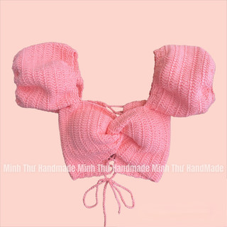 Áo len móc xuắn ngực tay phồng Nina Crop by Minh Thư Handmade