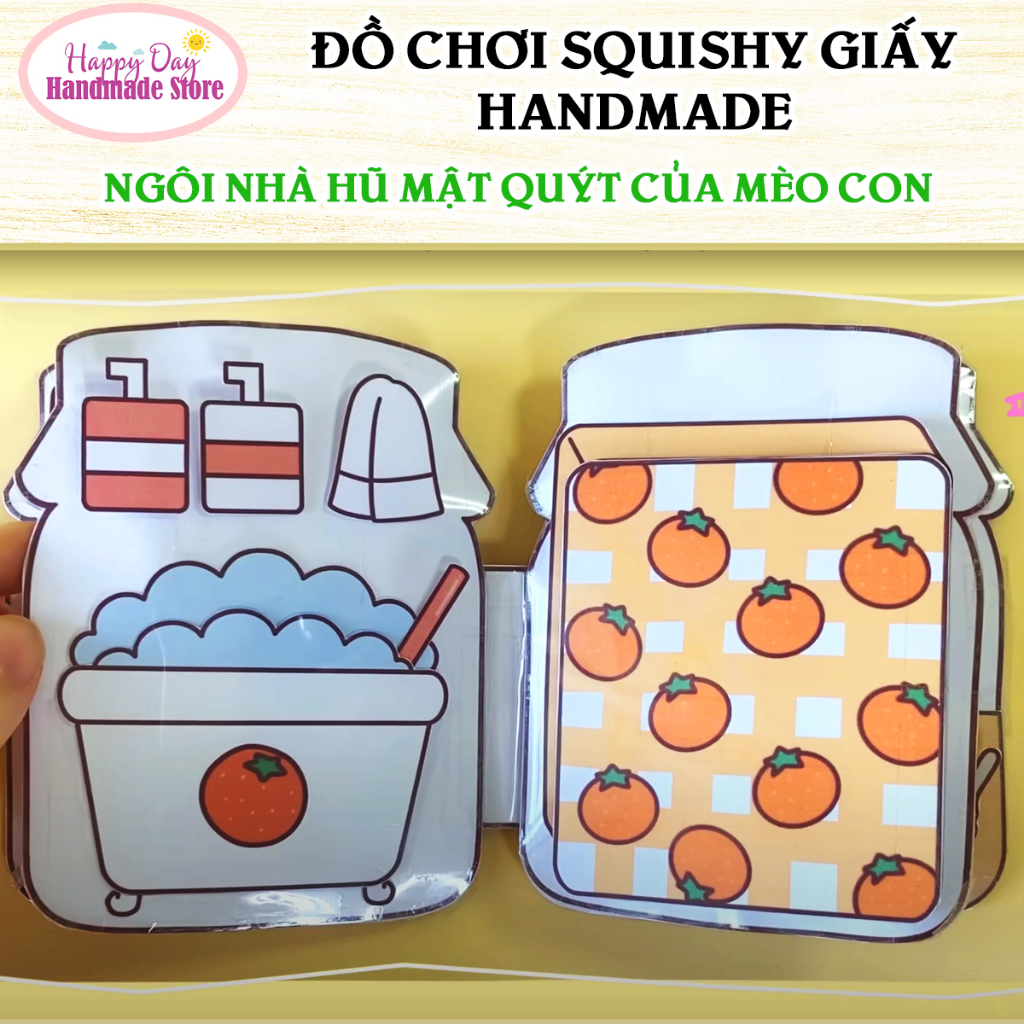 Squishy Giấy - Ngôi Nhà Búp Bê Giấy Nhồi Bông Hũ Mật Quýt của Mèo Con - DIY Set Giấy Tự Làm - Đồ Chơi Cho Bé