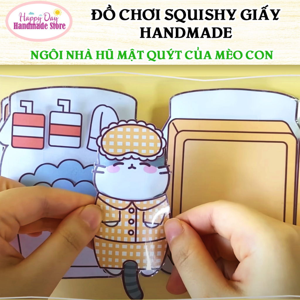 Squishy Giấy - Ngôi Nhà Búp Bê Giấy Nhồi Bông Hũ Mật Quýt của Mèo Con - DIY Set Giấy Tự Làm - Đồ Chơi Cho Bé