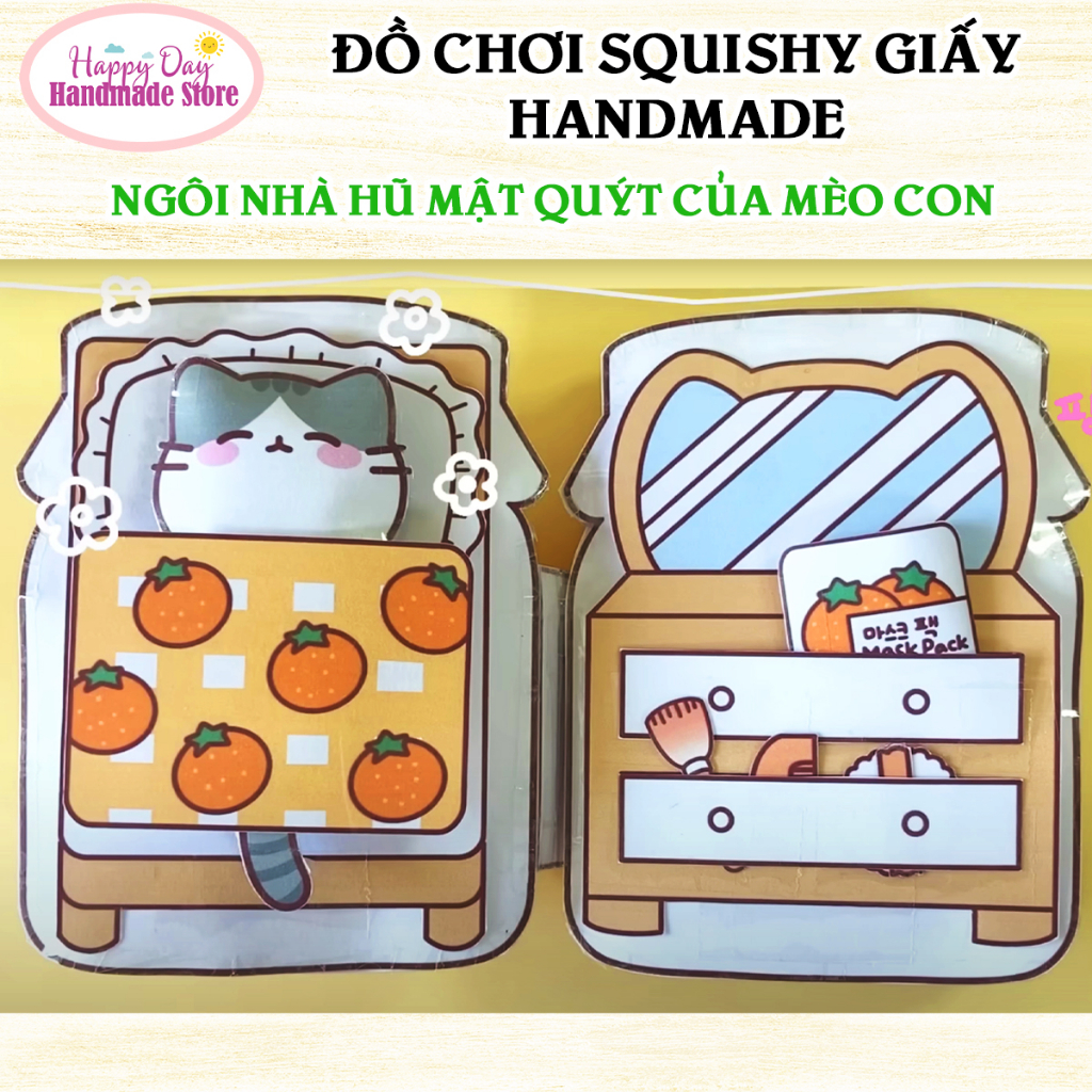 Squishy Giấy - Ngôi Nhà Búp Bê Giấy Nhồi Bông Hũ Mật Quýt của Mèo Con - DIY Set Giấy Tự Làm - Đồ Chơi Cho Bé