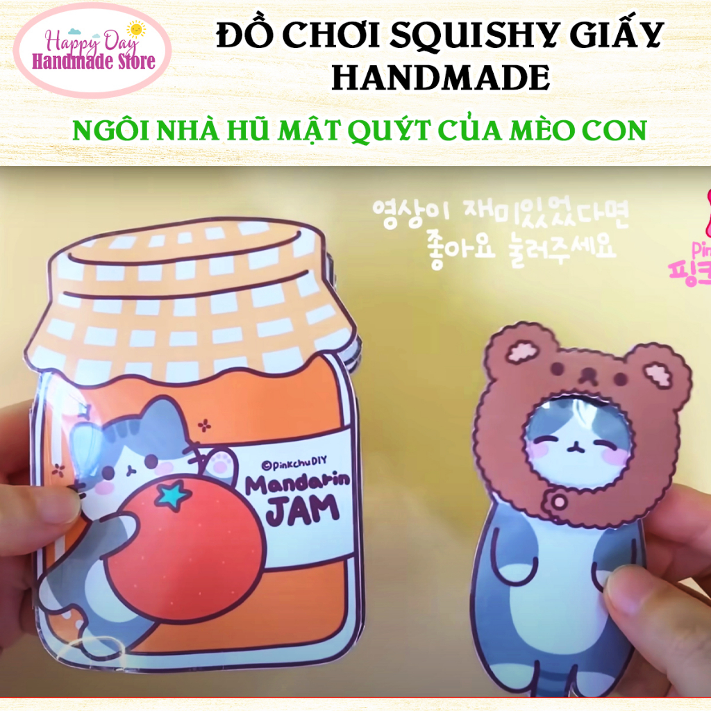 Squishy Giấy - Ngôi Nhà Búp Bê Giấy Nhồi Bông Hũ Mật Quýt của Mèo Con - DIY Set Giấy Tự Làm - Đồ Chơi Cho Bé