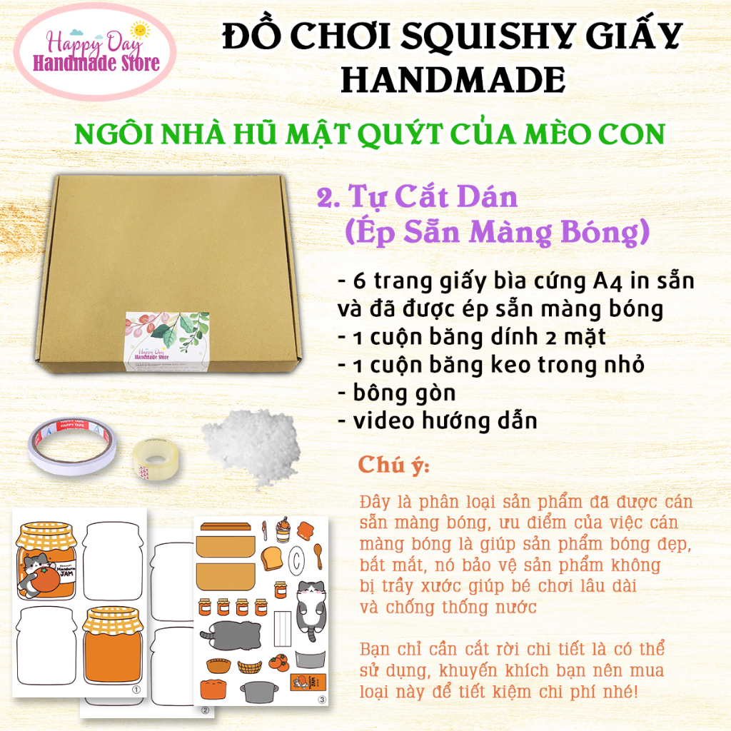 Squishy Giấy - Ngôi Nhà Búp Bê Giấy Nhồi Bông Hũ Mật Quýt của Mèo Con - DIY Set Giấy Tự Làm - Đồ Chơi Cho Bé