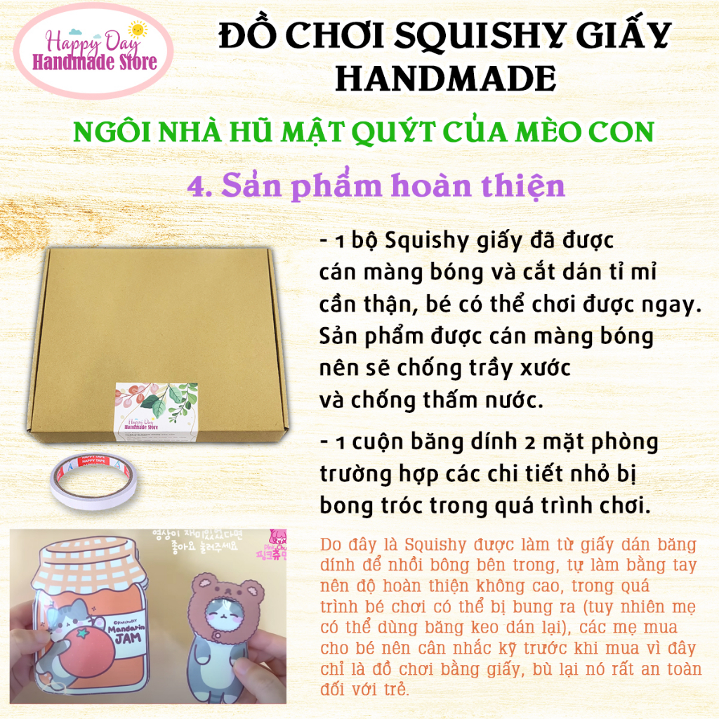 Squishy Giấy - Ngôi Nhà Búp Bê Giấy Nhồi Bông Hũ Mật Quýt của Mèo Con - DIY Set Giấy Tự Làm - Đồ Chơi Cho Bé