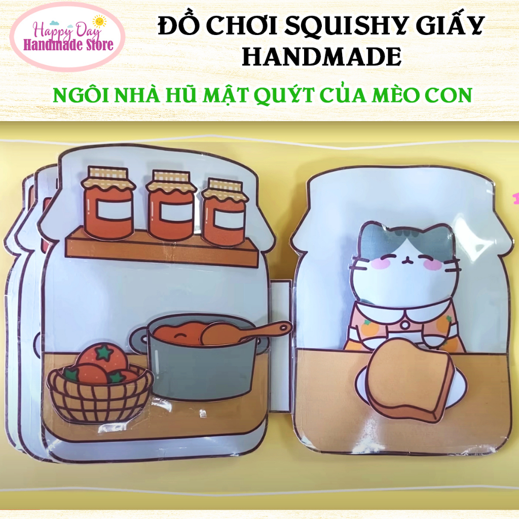 Squishy Giấy - Ngôi Nhà Búp Bê Giấy Nhồi Bông Hũ Mật Quýt của Mèo Con - DIY Set Giấy Tự Làm - Đồ Chơi Cho Bé