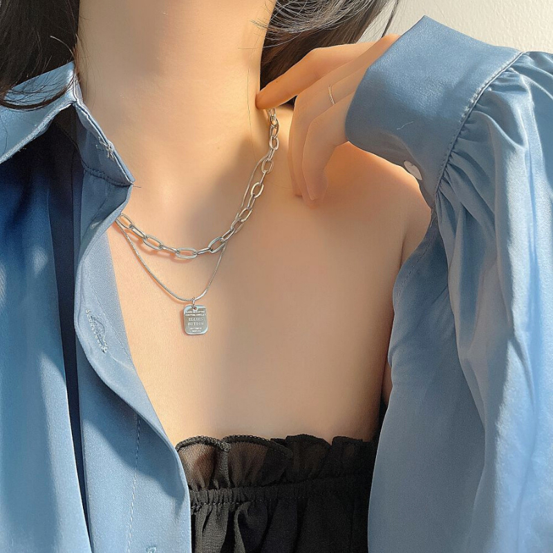 Dây chuyền unisex nam nữ, Vòng cổ chất thép không gỉ phối dây mảnh mặt chữ nhật cá tính thời trang - Mã DC016