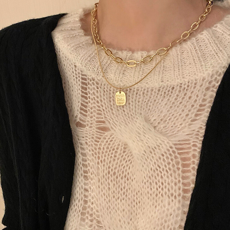 Dây chuyền unisex nam nữ, Vòng cổ chất thép không gỉ phối dây mảnh mặt chữ nhật cá tính thời trang - Mã DC016