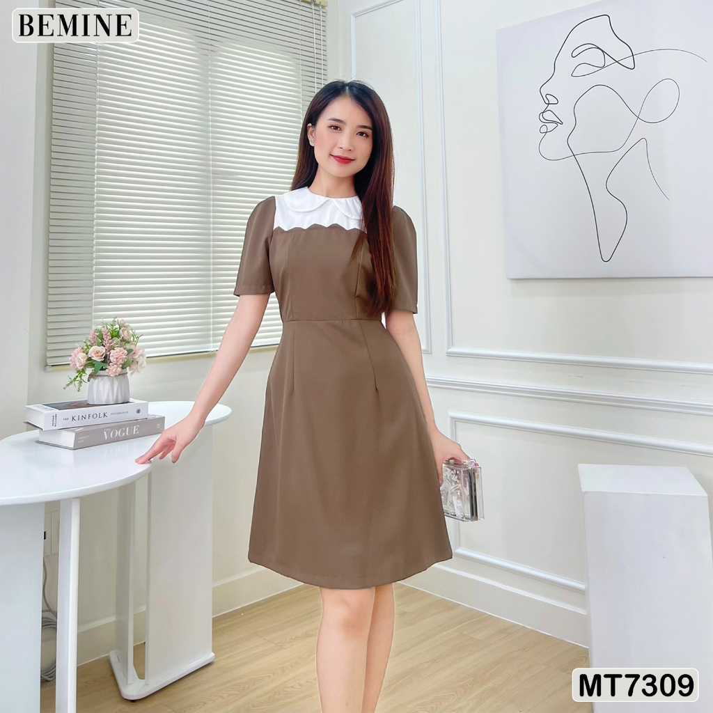 Đầm thiết kế cổ sen tay phồng tùng chữ A BEMINE MT7309