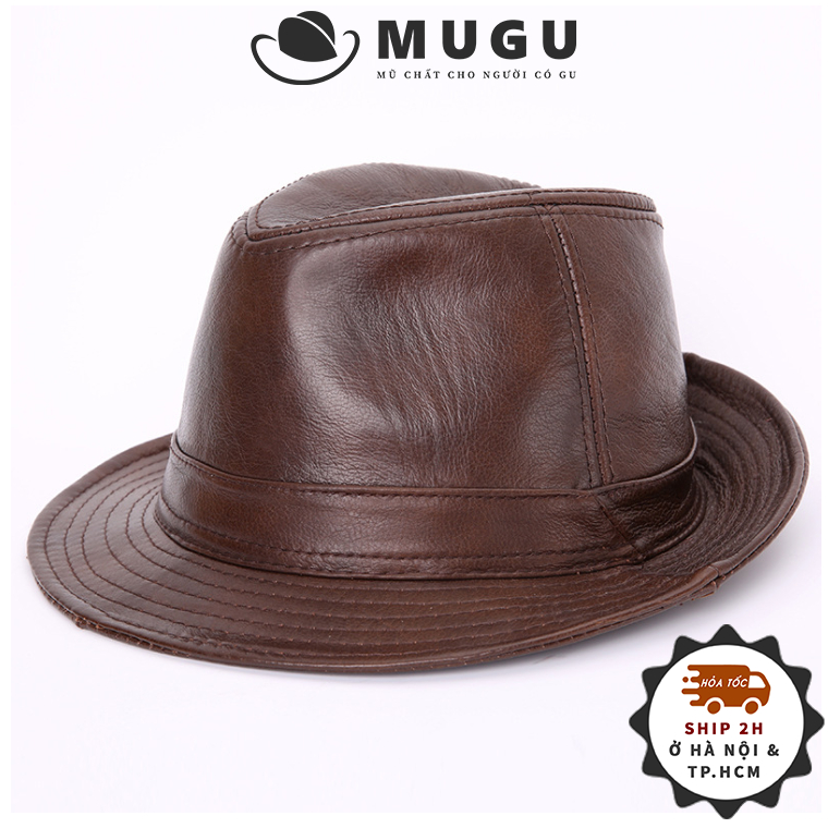 Mũ Fedora Nam Da Bò Nguyên Miếng FN42 - Nón Fedora Thời Trang Độc Đáo | MUGU [TẶNG KÈM HỘP CAO CẤP]