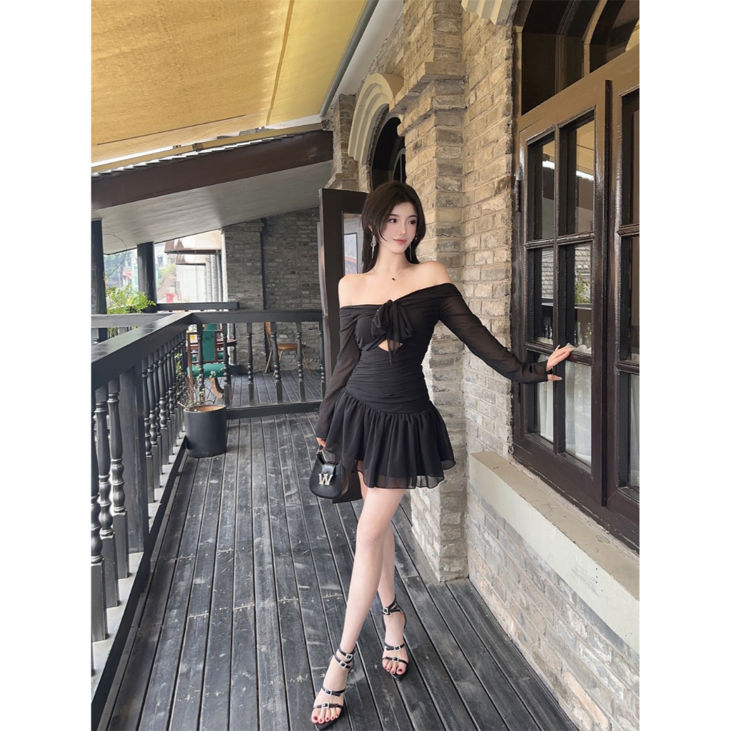 Đầm Tay Dài Lưng Cao Trễ Vai Cột Dây Thời Trang Mùa Hè Xinh Xắn Cho Nữ | BigBuy360 - bigbuy360.vn