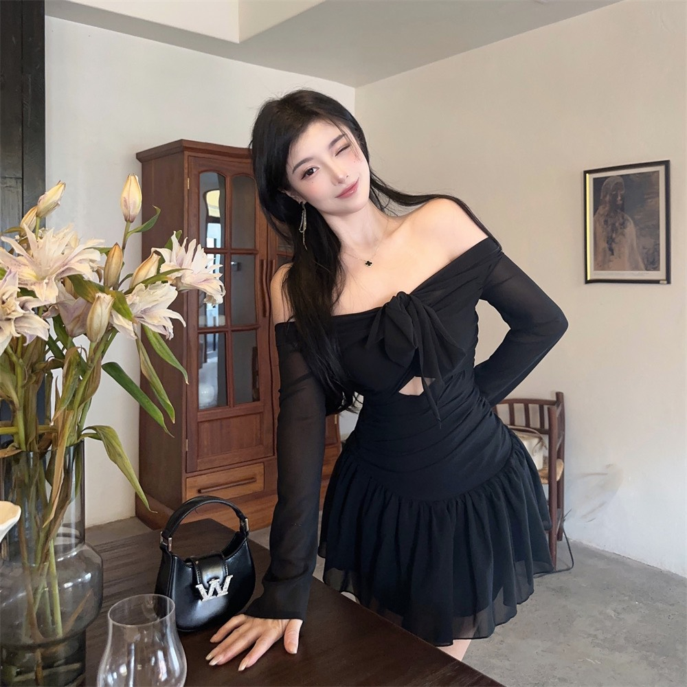 Đầm Tay Dài Lưng Cao Trễ Vai Cột Dây Thời Trang Mùa Hè Xinh Xắn Cho Nữ | BigBuy360 - bigbuy360.vn