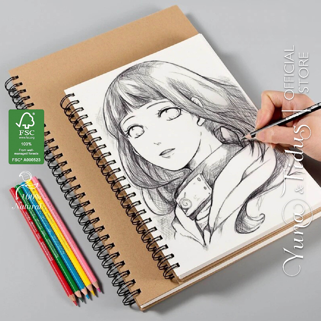 Sổ Tay Vẽ Chì A4 100 trang Giấy Kraft 120gsm, sổ gáy Dọc vẽ màu nước - Notebook
