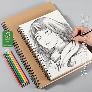 Sổ a4 miyuna 100 trang giấy kraft 120gsm, sổ tay gáy dọc vẽ chì màu nước - notebook