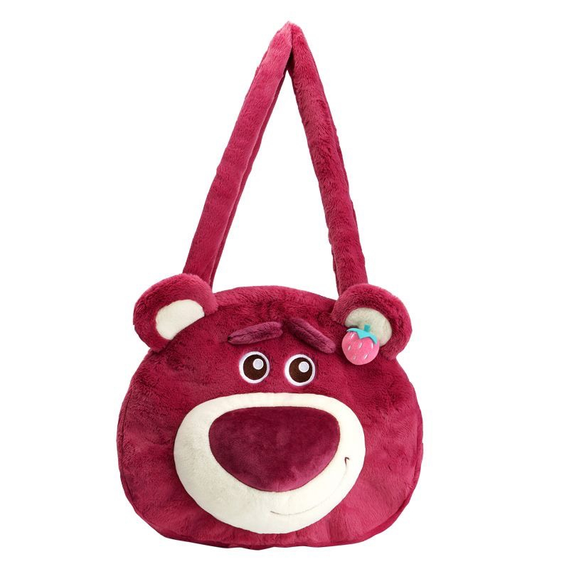 Túi gấu dâu size 30cm màu hồng đậm mới lông mềm mịn siêu đáng yêu, túi xách họa tiết Lotso _ Ting Ting
