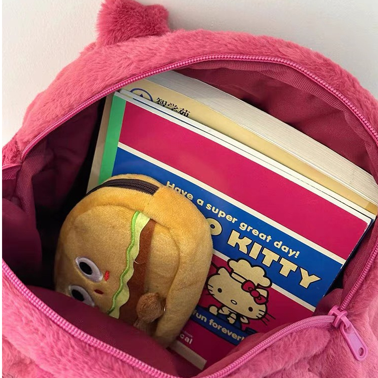 Túi gấu dâu size 30cm màu hồng đậm mới lông mềm mịn siêu đáng yêu, túi xách họa tiết Lotso _ Ting Ting