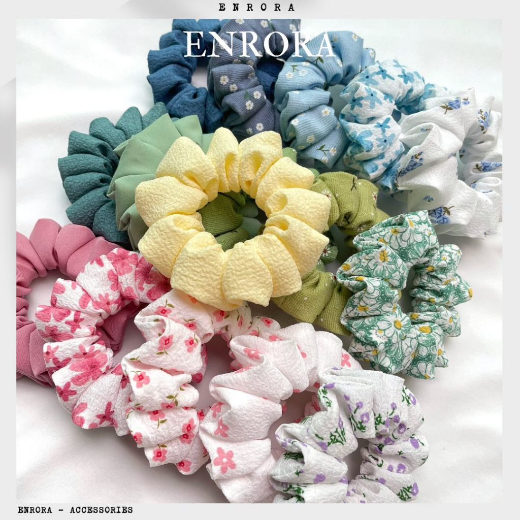 Scrunchies ENRORA Cột Tóc Vải Hoa size Vừa