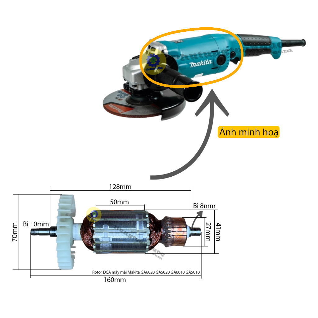 Rotor Chính Hãng Makita Máy Mài GA6020 GA5020 GA5010 GA6010 1050W 100% Chất Lượng