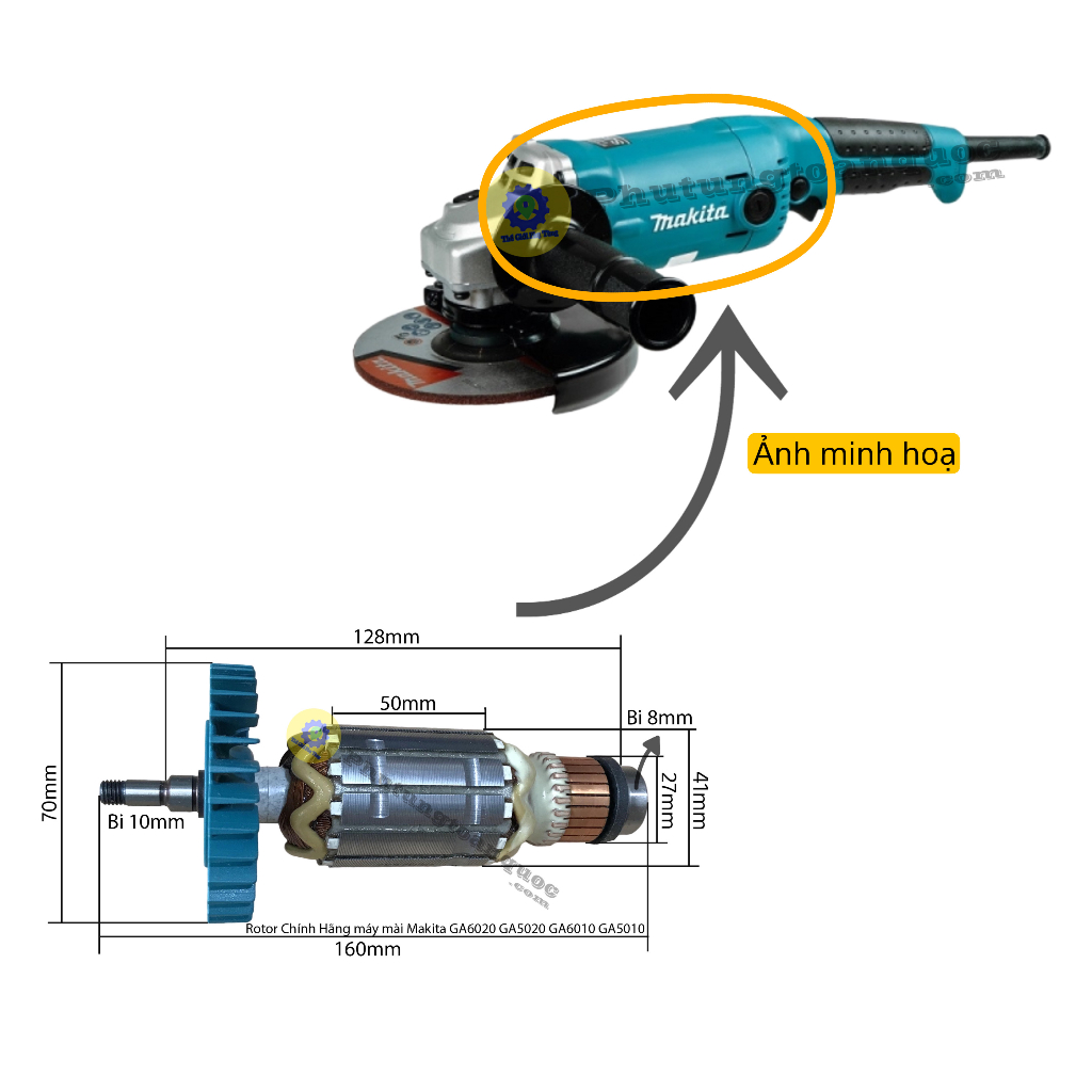 Rotor Chính Hãng Makita Máy Mài GA6020 GA5020 GA5010 GA6010 1050W 100% Chất Lượng
