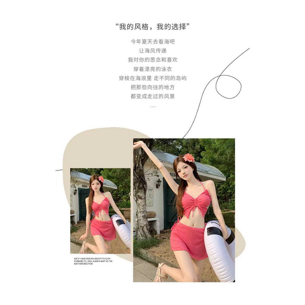 SET BIKINI BA MẢNH HỒNG DỄ THƯƠNG KÈM MÚT