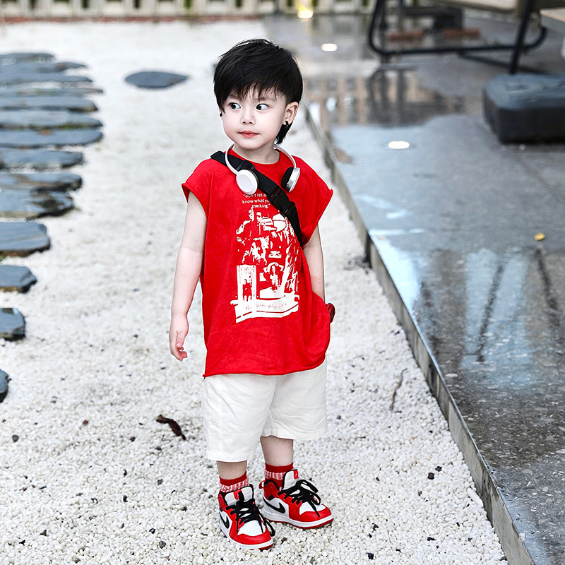 Bộ Hè Bé Trai Cá Tính Áo Ba Lỗ Mềm Mại Kèm Quần Short Phong Cách SĐO2306