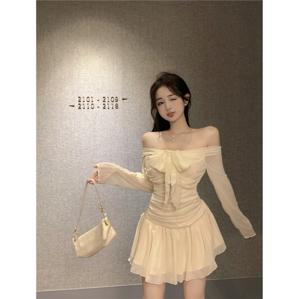 Đầm Tay Dài Lưng Cao Trễ Vai Cột Dây Thời Trang Mùa Hè Xinh Xắn Cho Nữ | BigBuy360 - bigbuy360.vn