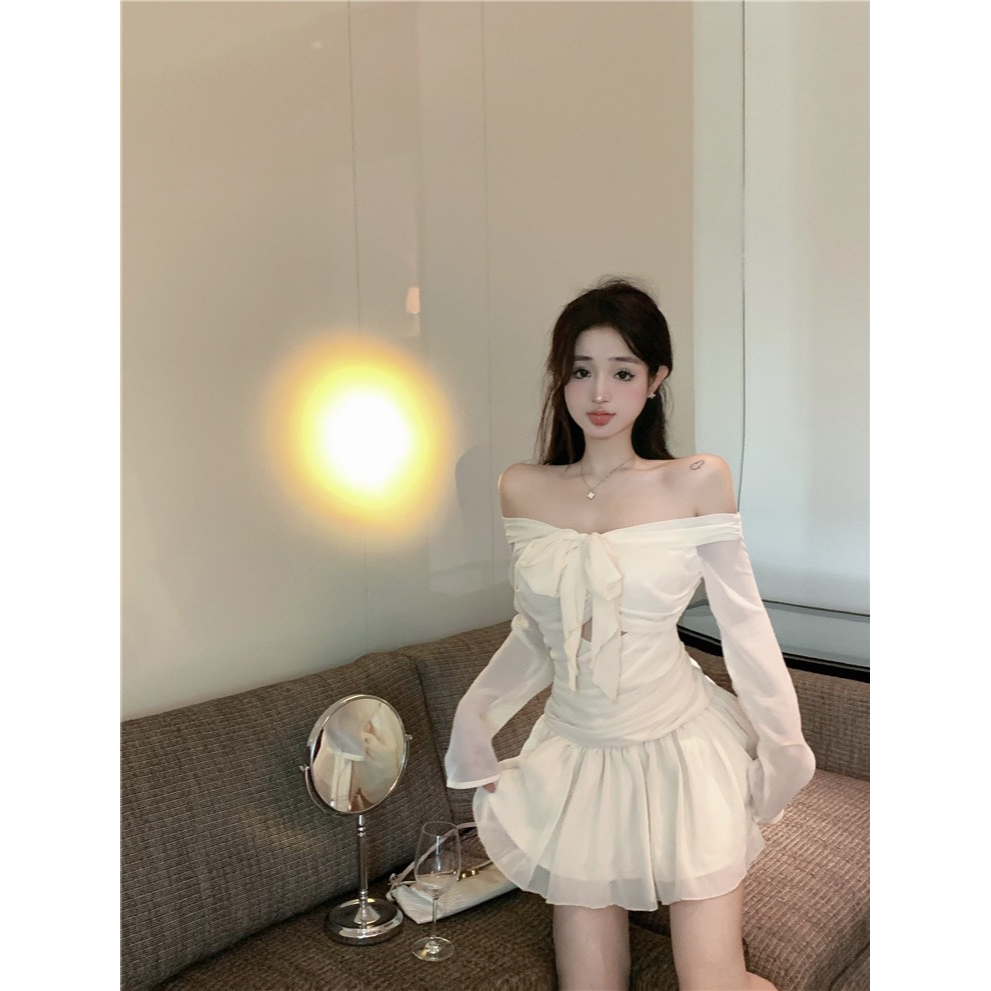 Đầm Tay Dài Lưng Cao Trễ Vai Cột Dây Thời Trang Mùa Hè Xinh Xắn Cho Nữ | BigBuy360 - bigbuy360.vn