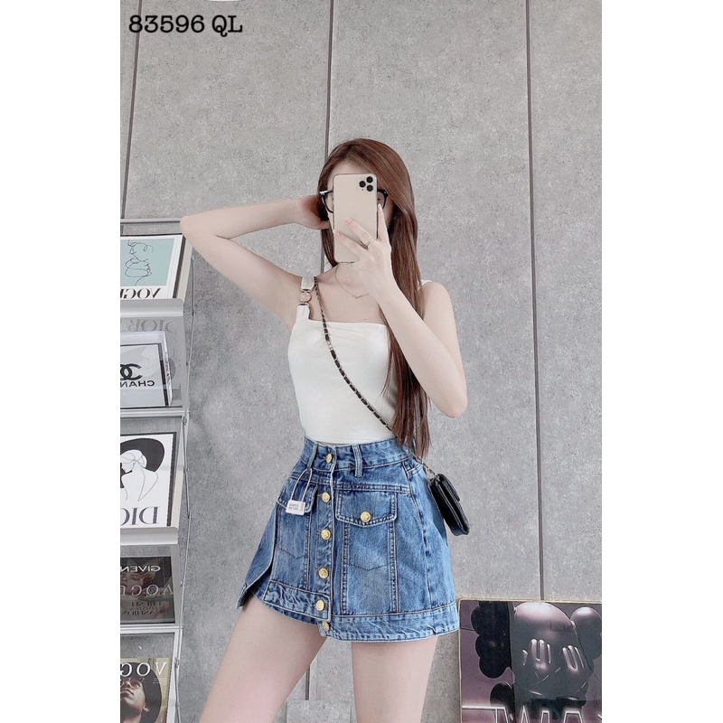 Quần Đùi Bò Mix Cúc Đồng Xẻ Tà/ Quần Sooc Jean Giả Váy Hàng QCCC L1