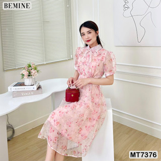 Đầm hoa nhí cổ thắt nơ tay ngắn BEMINE MT7376