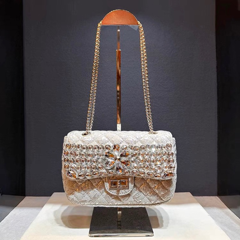 Túi xách nữ Chànel mẫu mới 2023 đính đá sang trọng da kim tuyến thanh lịch quý phái