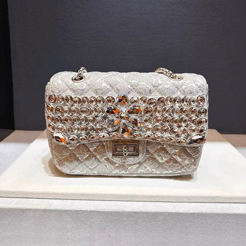 Túi xách nữ Chànel mẫu mới 2023 đính đá sang trọng da kim tuyến thanh lịch quý phái