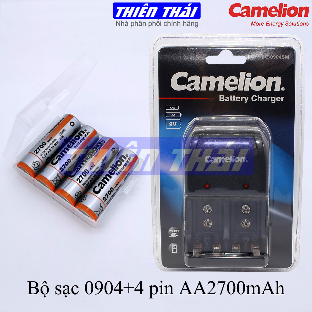 Bộ sạc Camelion BC-0904SM,kèm pin AA2700mAh,AA2500mAh,AA2300mAh,AAA1100mAh,9V200mAh,Bộ sạc tiêu chuẩn