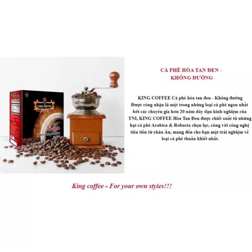 Cà Phê Hòa Tan Đen Pure Black Coffee Hộp 150 gói x 2g King Coffee