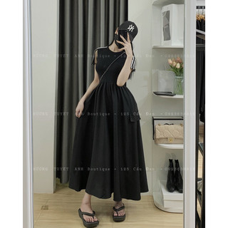 Đầm xoè tay lưới viền dáng dài