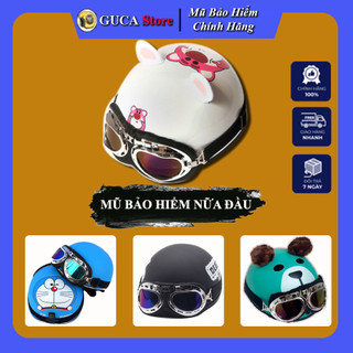 Mũ bảo hiểm độc lạ - mũ bảo hiểm nửa đầu kính phi công rock, gấu dâu, doremon,nón bảo hiểm đi xe máy an toàn đạt chuẩn